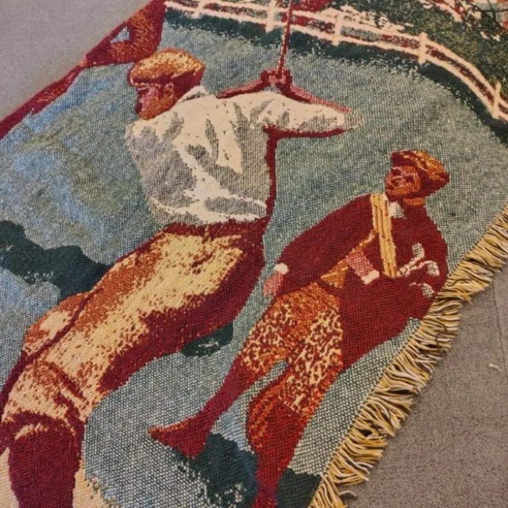 Vtg Golf Scene Woven Knit Throw Blanket Fringe Argyle Pattern 45x60” Warm Cozy